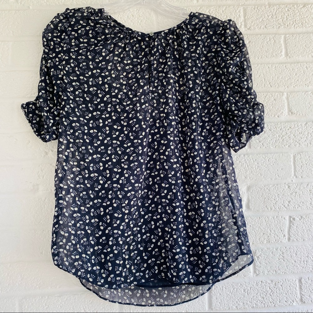 J. Crew Floral Blouse Navy Blue White Top 2 Piece Size XXS Short Sleeves Office